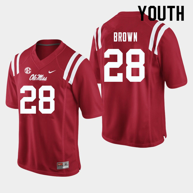Youth #28 Markevious Brown Ole Miss Rebels College Football Jerseys Sale-Red